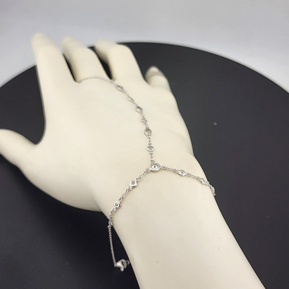 925 Silver Gemstone Hand Chain Bracelet with Ring – Round & Oval Stones - Picture 11 of 13